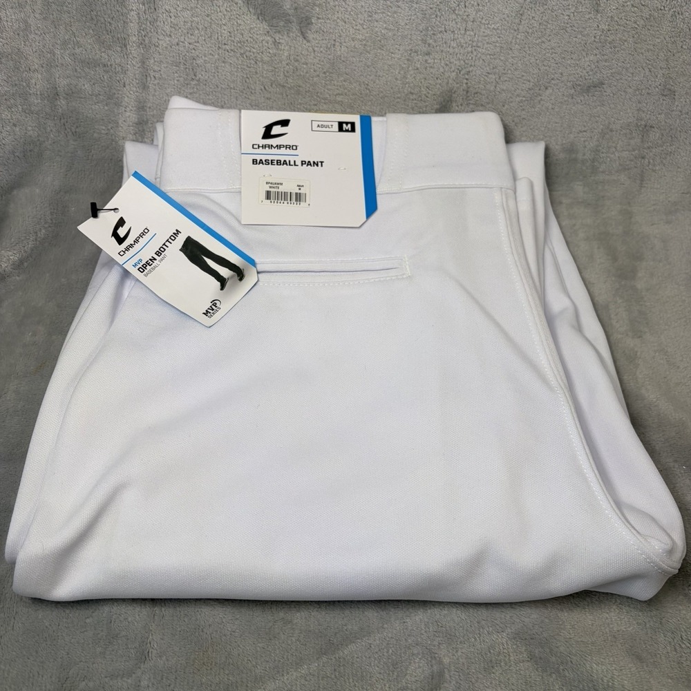 New Champro Triple Crown Open Bottom Baseball Pant, White No Piping Adult Medium